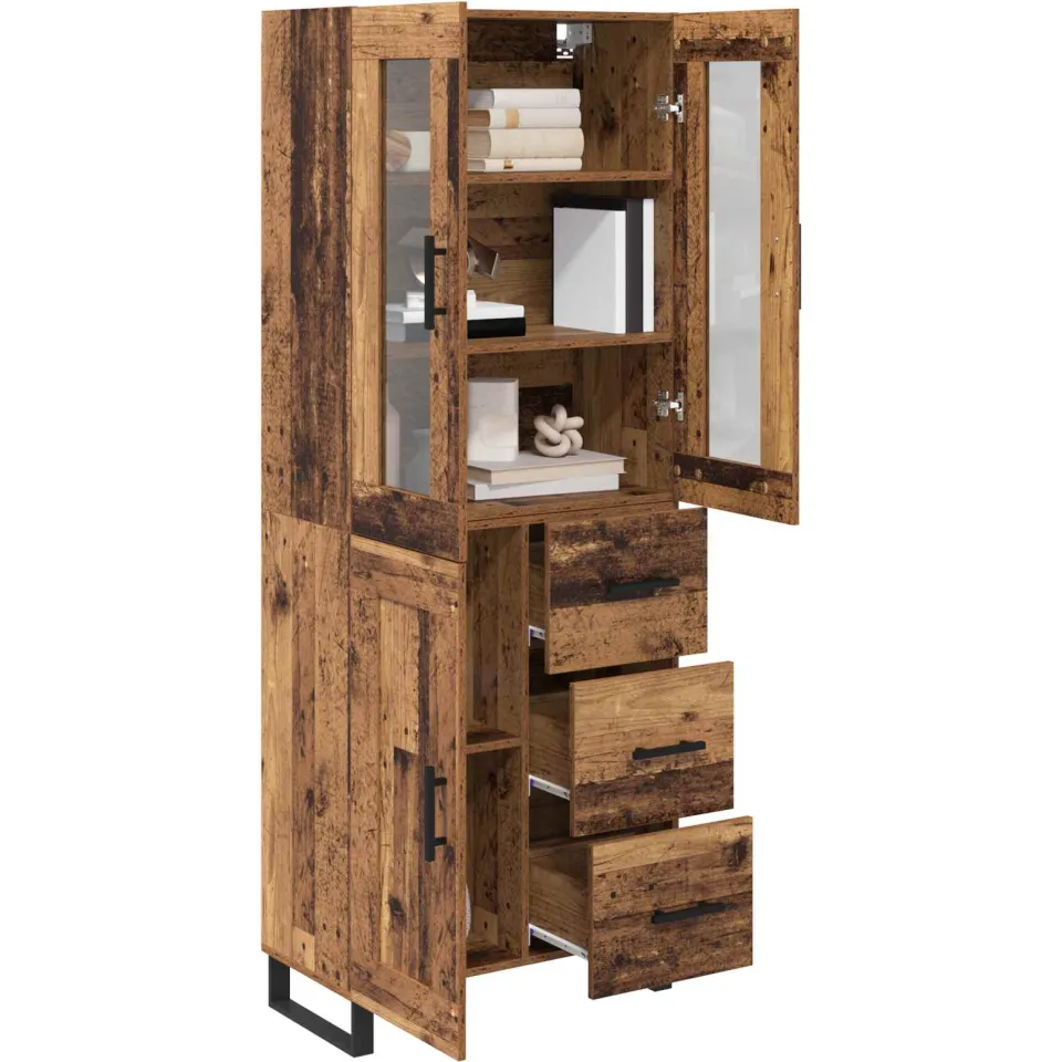 vidaXL Hoge kast 2 st Oud Hout 69,5 x 34 x 180 cm Bewerkt hout Bruin