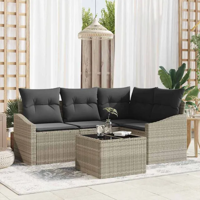 vidaXL Bankstel 5 st Lichtgrijs poly rattan, foto 2