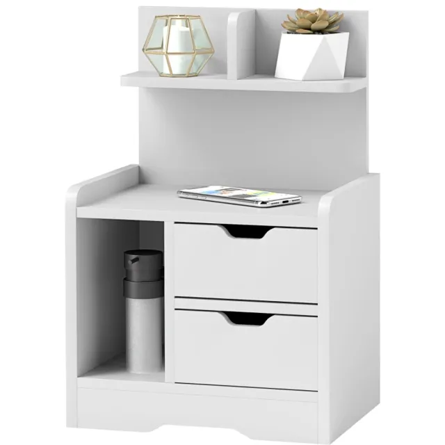 MODFU Nachtkastje van spaanplaat, wit, compact, modern ontwerp met 2 lades en open vak, 40x30x60 cm
