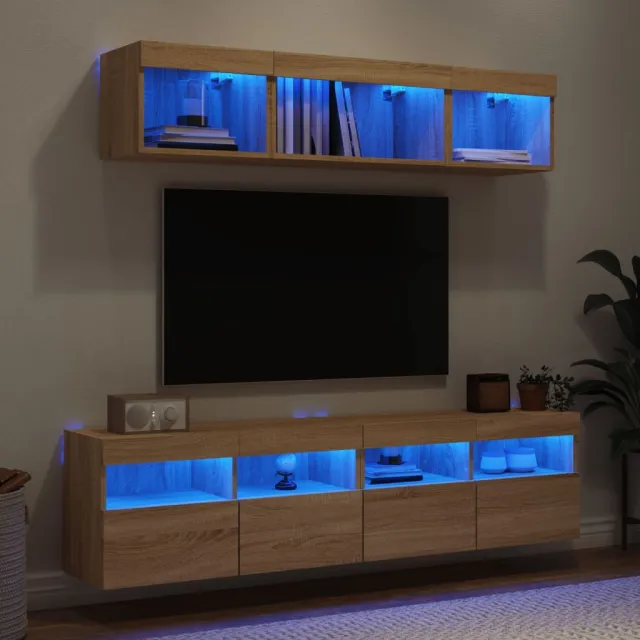 vidaXL 5-delige Tv-wandmeubelset met LED bewerkt hout sonoma eiken Bruin