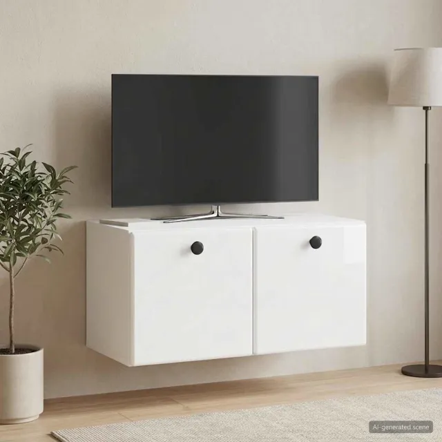 vidaXL Wandbeugel TV-kast 59,5 x 31 x 30 cm Hoogglans Wit Bewerkt hout, foto 2