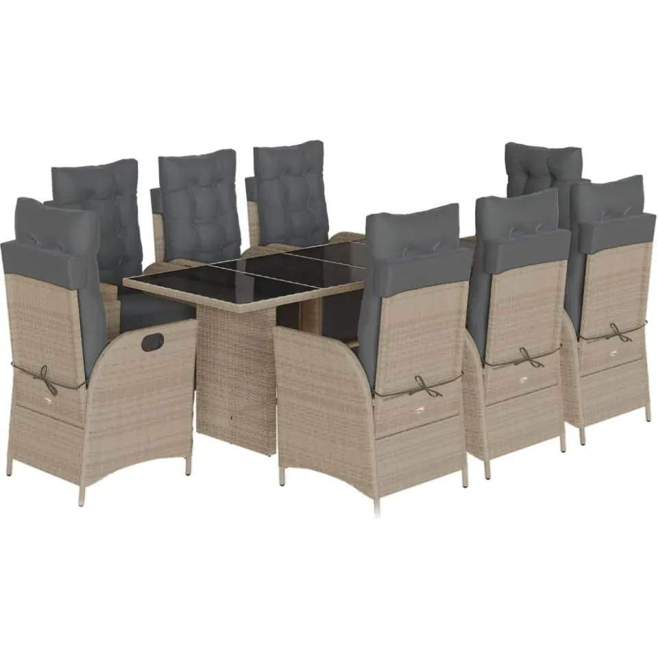 vidaXL 9-delige Tuinset met kussens poly rattan lichtgrijs grijs, foto 3