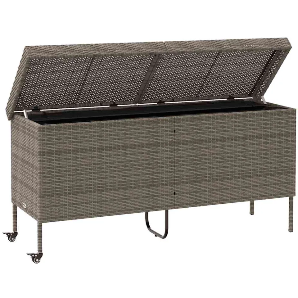 vidaXL Tuinbox met wielen 160x55x75 cm poly rattan grijs, foto 4