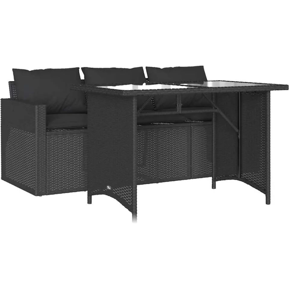 vidaXL 2-delige Tuinset met kussens poly rattan zwart, foto 3