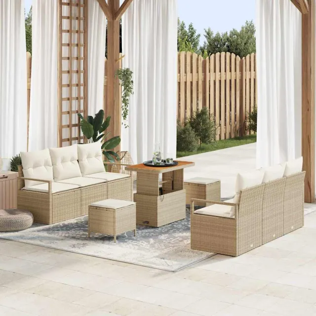 vidaXL Tuin Sofa Set 9 st Beige Poly riet, foto 2