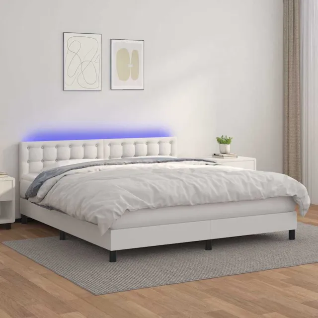 vidaXL Boxspring met matras en LED kunstleer wit 180x200 cm