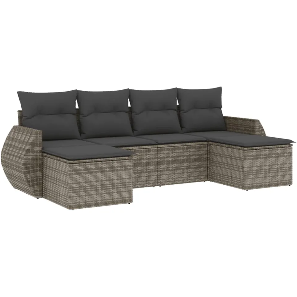 vidaXL 6-delige Loungeset met kussens poly rattan grijs, foto 3