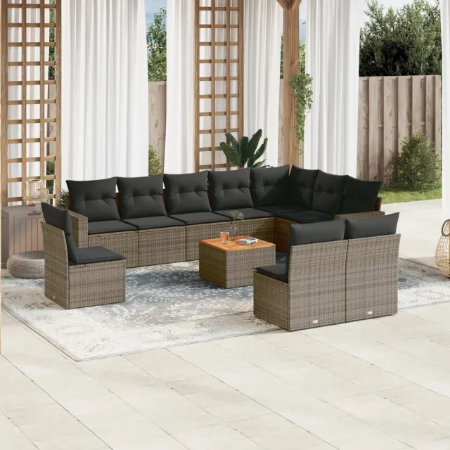 vidaXL 11-delige Loungeset met kussens poly rattan grijs, foto 2