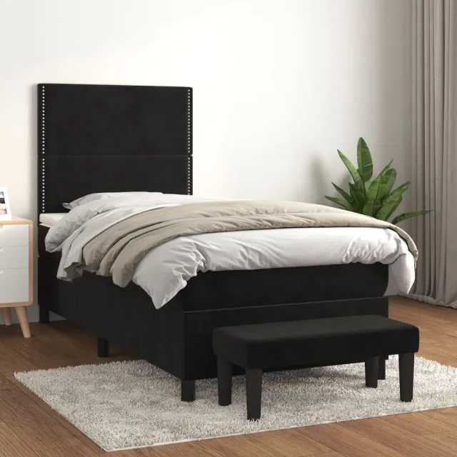 vidaXL Boxspring met matras fluweel zwart 100x200 cm