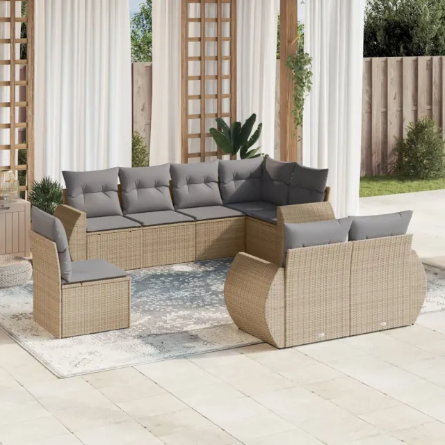 vidaXL 8-delige Loungeset met kussens poly rattan beige, foto 2