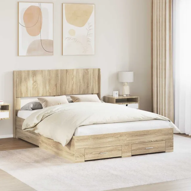 vidaXL Bedframe met opbergruimte en hoofdbord Sonoma Eiken