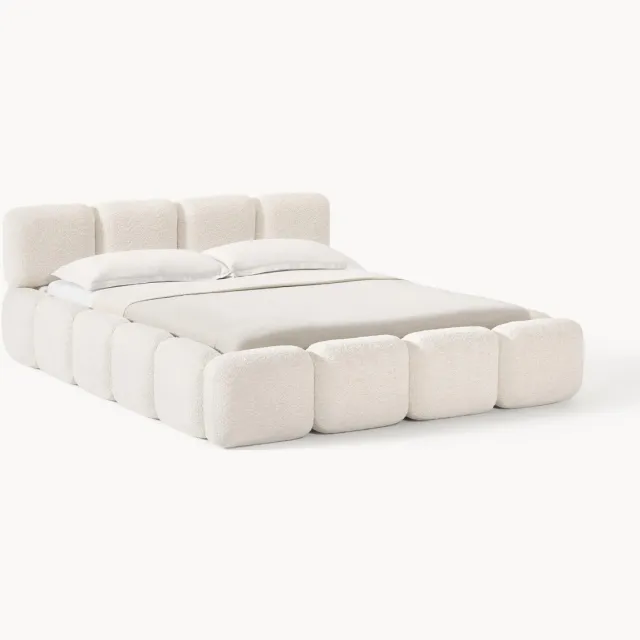 Westwing Collection Gestoffeerd bed Tayla van teddy bouclé met opbergruimte Wit