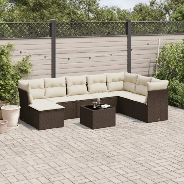 vidaXL 9-delige Loungeset met kussens poly rattan bruin, foto 2