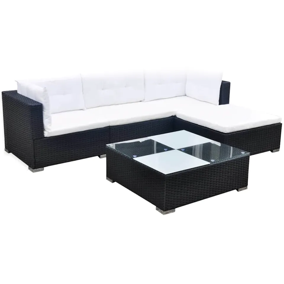 vidaXL 5-delige Loungeset met kussens poly rattan zwart, foto 3
