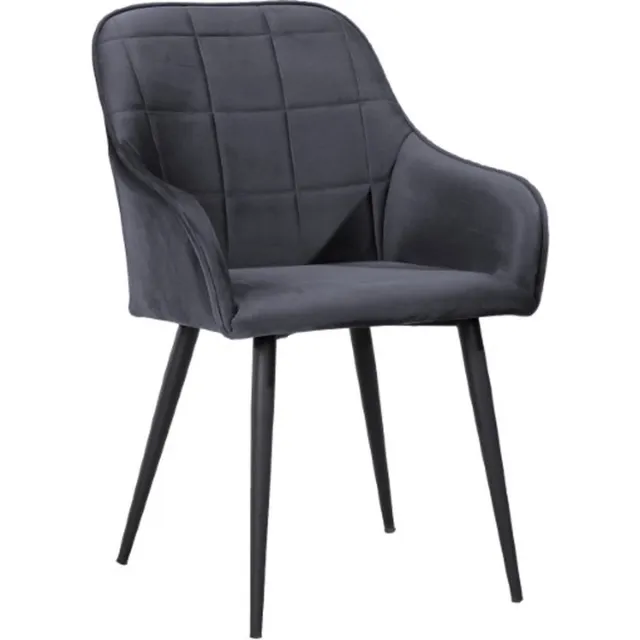 Soof & Tess Soof&Tess - Set van 4 - Varese Eetkamerstoel - Antraciet - Fluweel - Velvet - Industrieel - Met armleuning - Easy Clean Stoffen - Hoge Kwaliteit