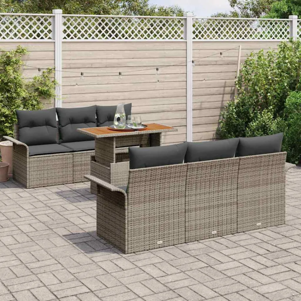 vidaXL Tuin Sofa Set 7 st Grijs Poly riet, foto 3