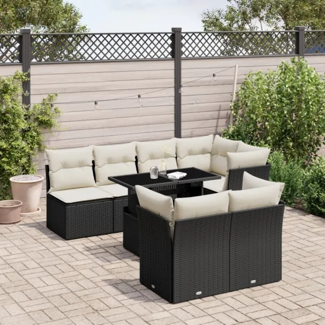 vidaXL 8-delige Loungeset met kussens poly rattan zwart, foto 2