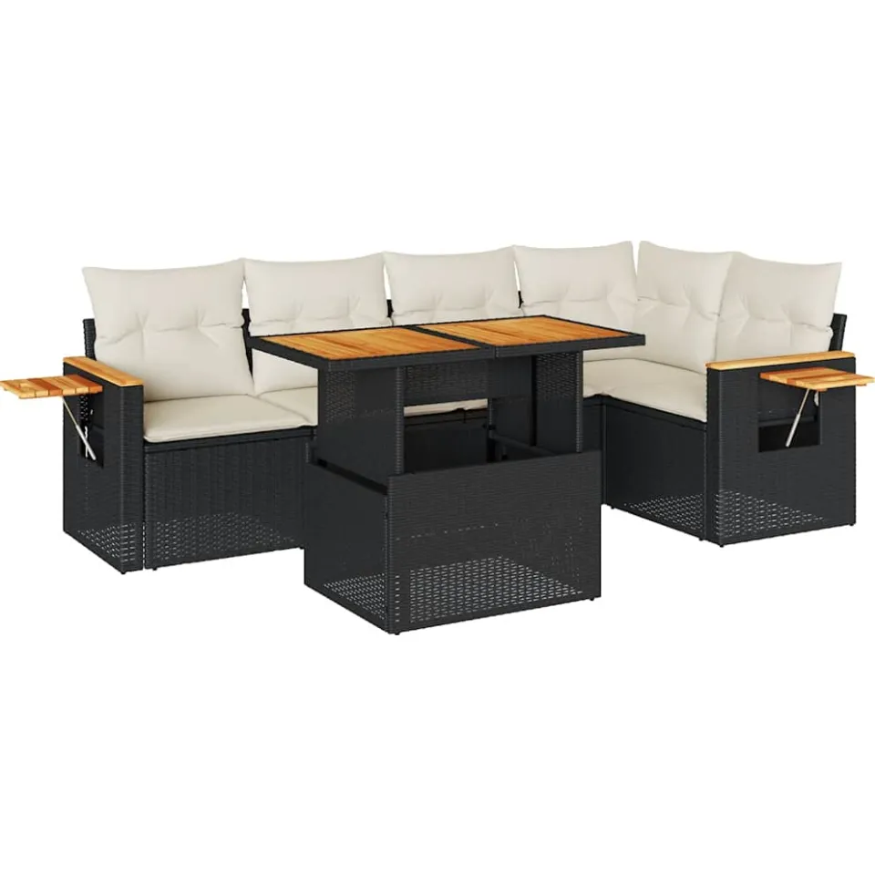 vidaXL 6-delige Loungeset met kussens poly rattan acacia zwart, foto 3