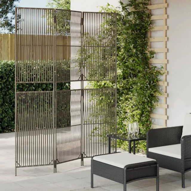 vidaXL Kamerscherm 3 panelen poly rattan grijs, foto 2