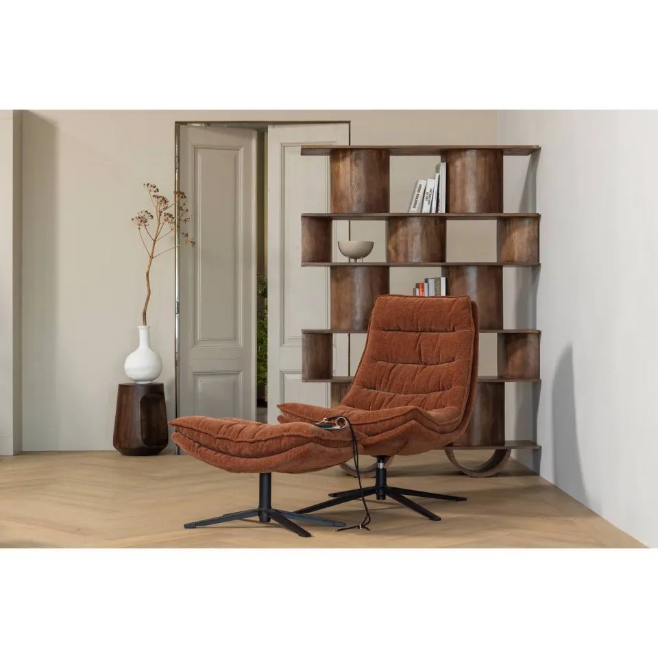 WOOOD Kube Draaifauteuil Met Hocker - Chenille stof - Naturel, foto 5