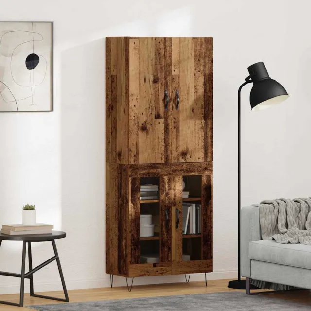 vidaXL Hoge kast 2 st Oudhout 69,5 x 34 x 180 cm Bewerkt hout Bruin