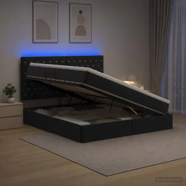 vidaXL LED Opslagbed met Matras Zwart 160 x 200 cm Fluweel