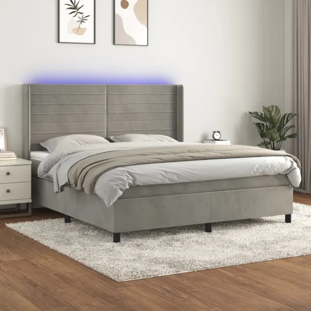 vidaXL Boxspring met matras en LED fluweel lichtgrijs 160x200 cm grijs