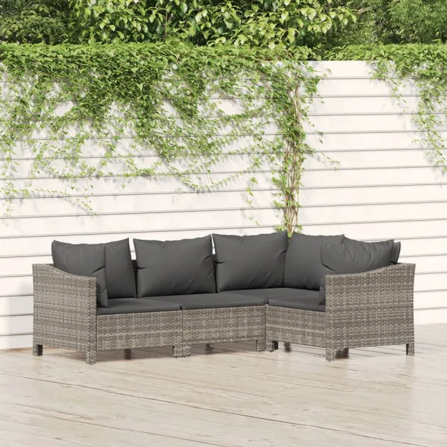 vidaXL 4-delige Loungeset met kussens poly rattan grijs, foto 2