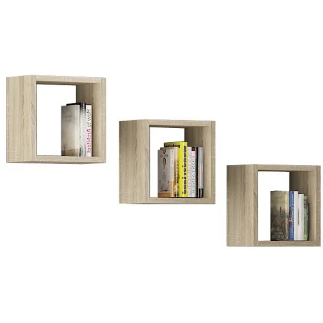 Akord Set van 3 Wandplanken 25x25cm Eiken Sonoma Mat Finish Sonoma Eik