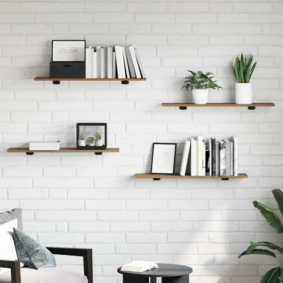 vidaXL Boekenplank Bord 3-laags 4 st 80 x 20 x 1,5 cm Bewerkt hout bruin, foto 3