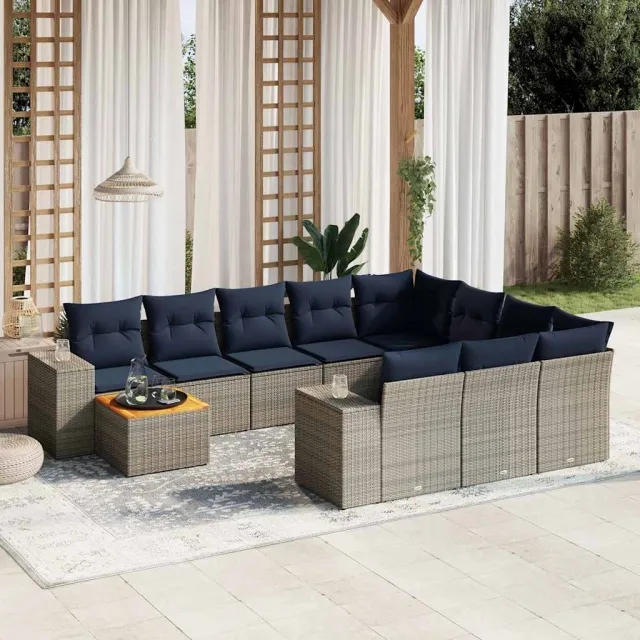 vidaXL 11-delige tuinbankset met kussens, grijs polyrotan, foto 2