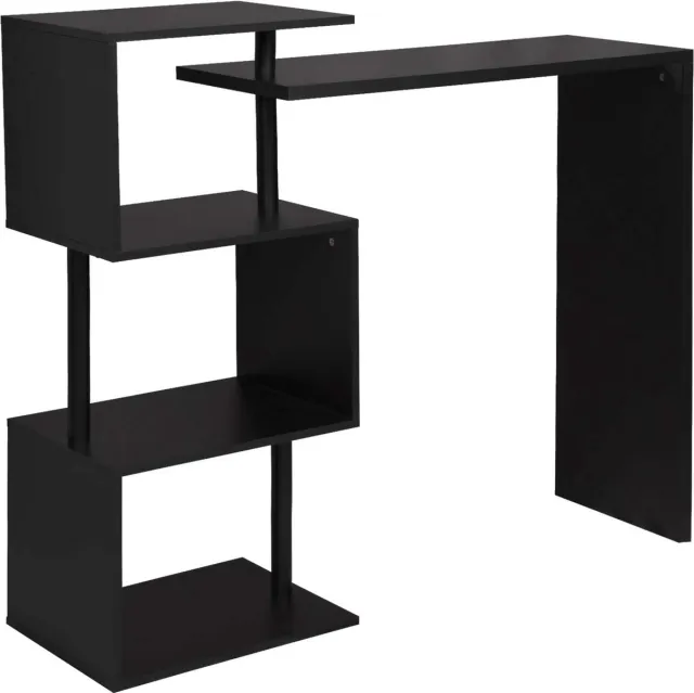 Furnibella BT27sz Bartafel Keukentafel Zwart in Spaanplaten en staal met 3 planken,Countertafel Bistrotafel modern 134x38x112cm