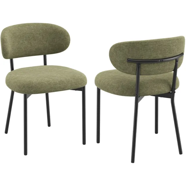 COLAMY stoffen eetkamerstoelen – ergonomische gebogen rugleuning – comfortabele dikke zitting – Groen – set van 2