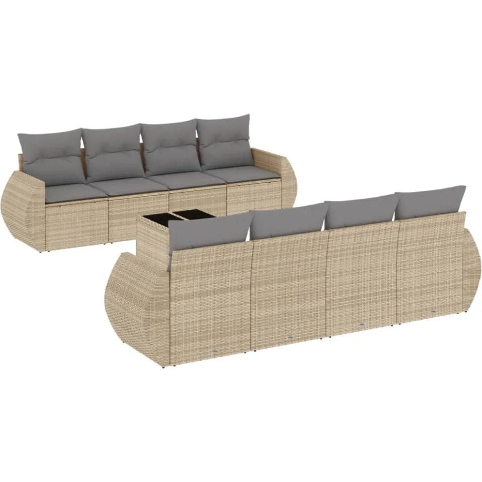 vidaXL 9-delige Loungeset met kussens poly rattan beige, foto 3