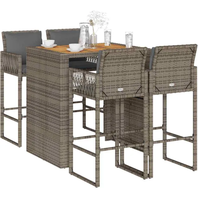 vidaXL 5-delige Tuinbarset met kussens poly rattan acacia grijs, foto 2