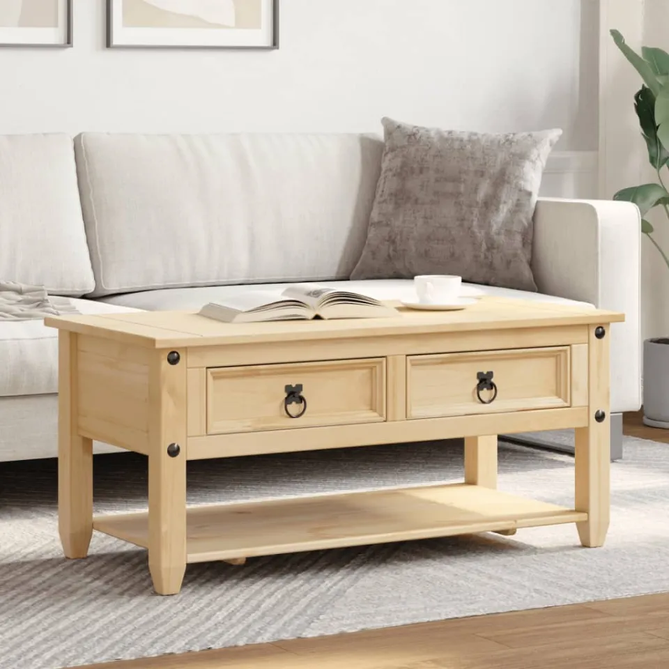 vidaXL Salontafel met lades Corona 100x48x45 cm massief grenenhout bruin, foto 2