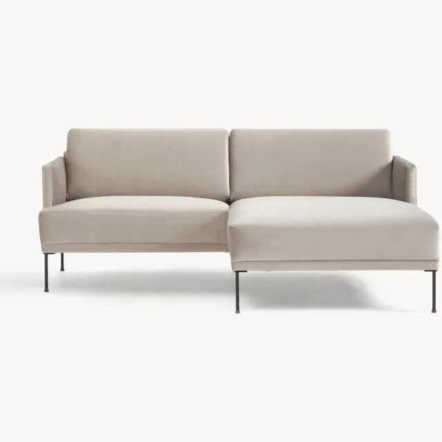 Westwing Collection Kleine fluwelen hoekbank Fluente Taupe