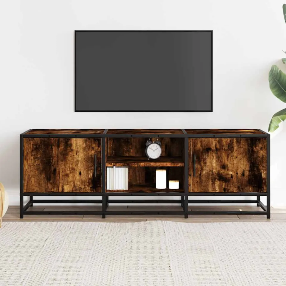 vidaXL Tv-meubel 120x35x41 cm bewerkt hout metaal gerookt eikenkleurig, foto 2