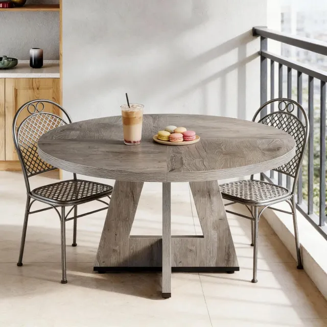 HAUSS SPOLE Eettafel - Ronde Tafel Voor 4 Personen In Landelijke Stijl - Voor Eetkamer En Woonkamer - Houtlook - 120 x 75 cm - Grijs