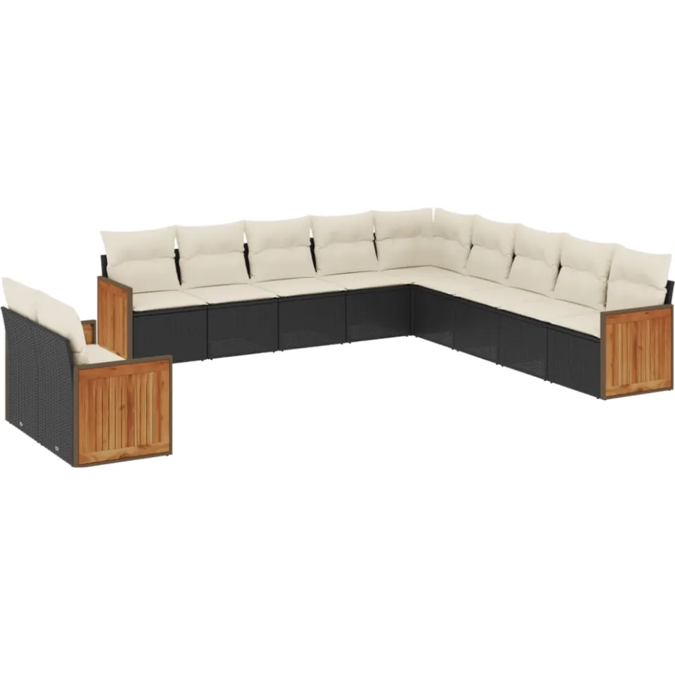 vidaXL 11-delige Loungeset met kussens poly rattan zwart, foto 3