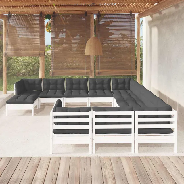 vidaXL 12-delige Loungeset met kussens massief grenenhout wit, foto 2
