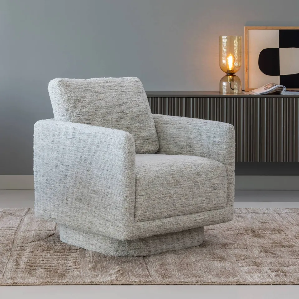 WOOOD Oska Draaifauteuil - Melange Stof - Bruin - 64x78x79, foto 3