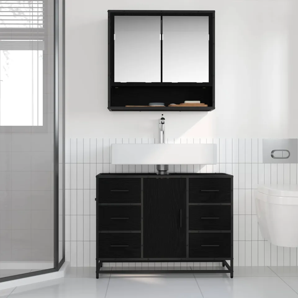 vidaXL Badkamermeubelset 2 st Zwart Eiken 80 x 33 x 60 cm Bewerkt hout, foto 3