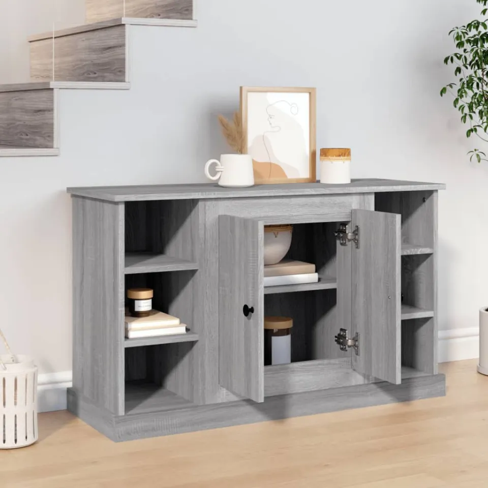 vidaXL Dressoir 100x35,5x60 cm bewerkt hout grijs sonoma eikenkleurig, foto 3