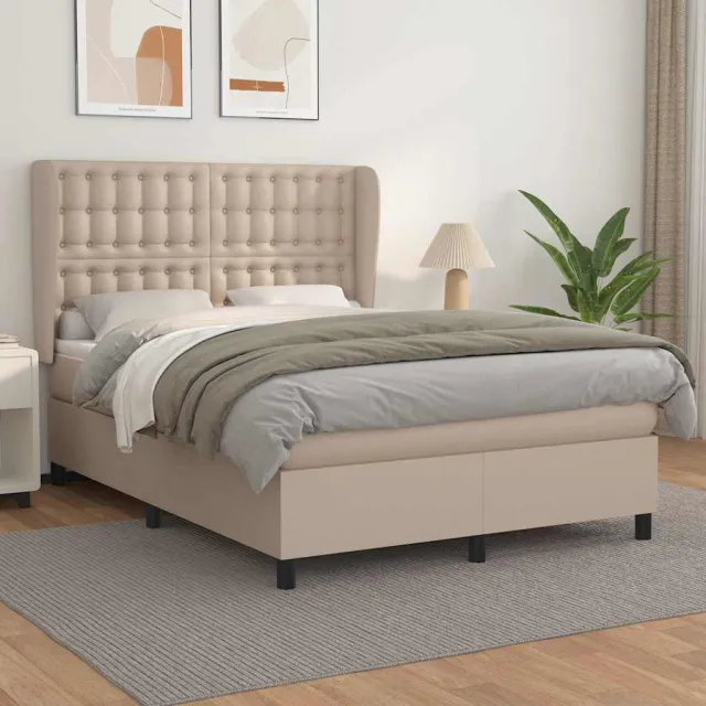 vidaXL Boxspring met matras kunstleer cappuccinokleurig 140x190 cm Bruin