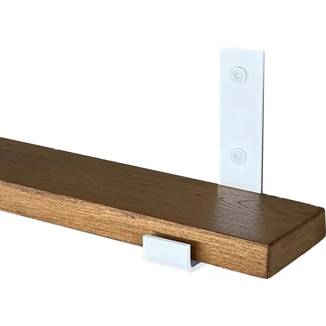 GoudmetHout Wandplank Industrieel - 160 x 10 cm Muurplank - Donker Eiken Hout - Decoratie Wandrek & Boekenrek - Hangplank Keuken - Wall Shelf + 2 Mat Witte Plankdragers van Staal Donker eiken - Mat wit - 10 cm