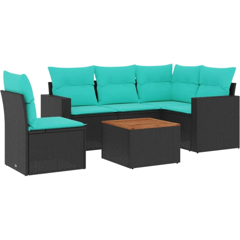 vidaXL 6-delige Loungeset met kussens poly rattan zwart, foto 3