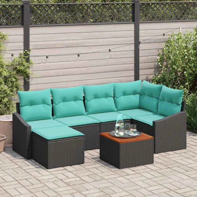 vidaXL Tuinbankenset 7 st Zwart poly rattan