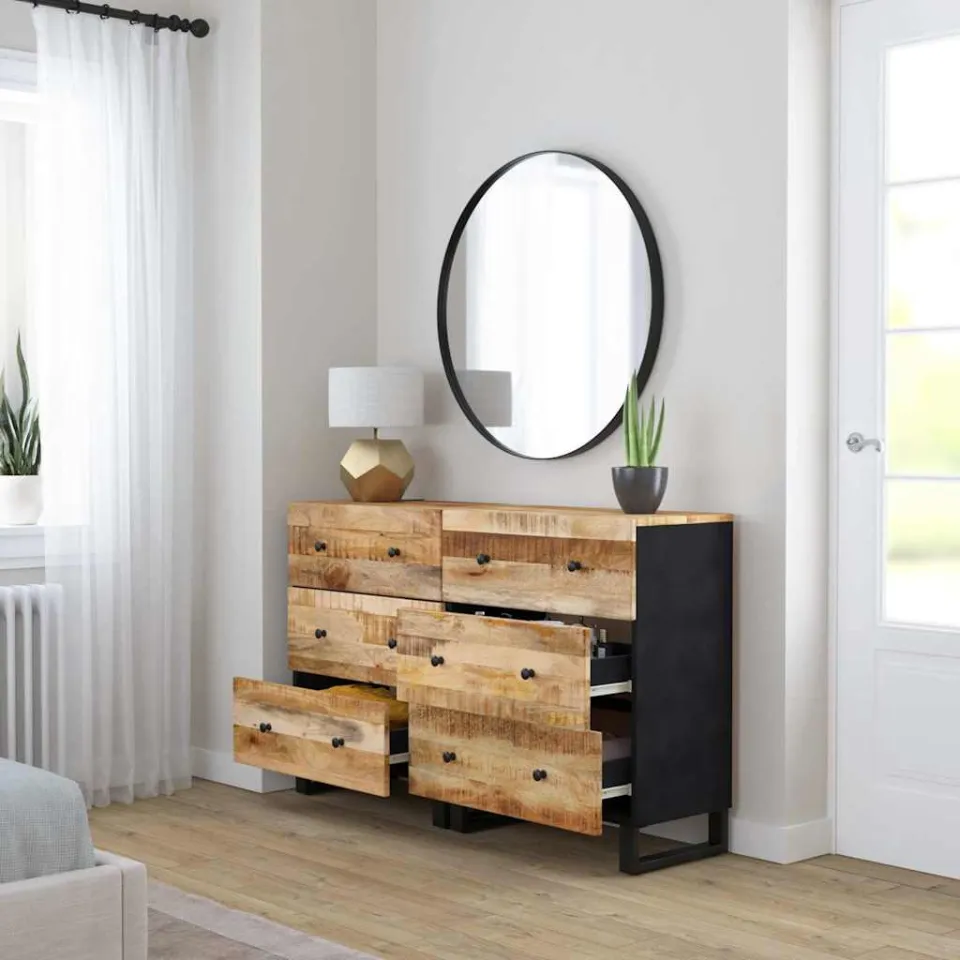vidaXL Dressoirs 2 st 60x33x75 cm ruw mangohout bruin, foto 3