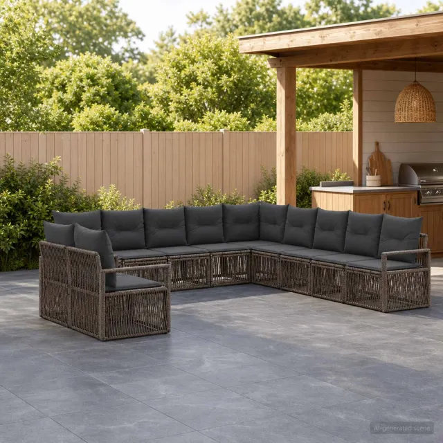 vidaXL Tuinbankenset 11 st 11-zits Grijs poly rattan, foto 2